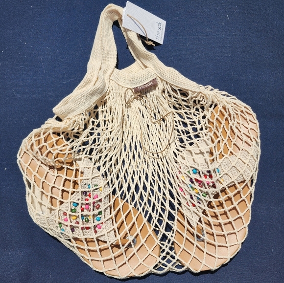 THE SAK Shana Rainbow Wood Beaded Hand Crochet Sandals & Bag Size 6 Boho Thong - Picture 11 of 16